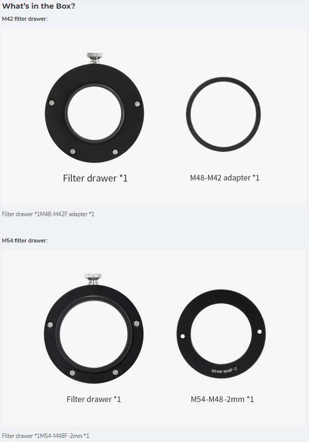 ZWO 2″ Filter Drawer with M42 male / M48 female Connections Mark II