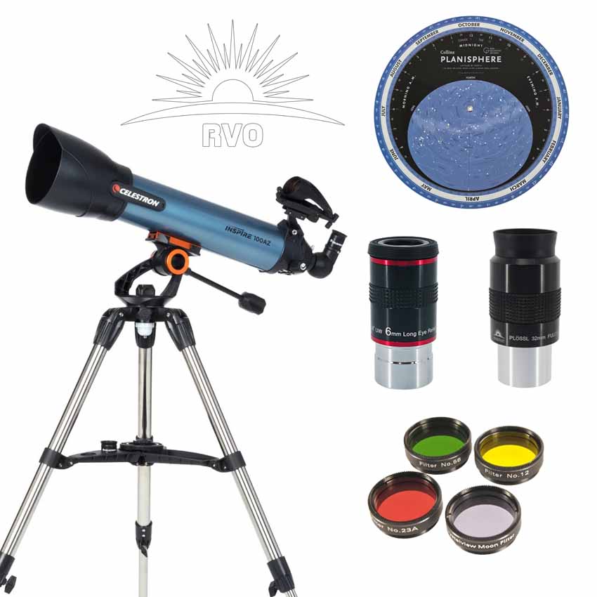 Celestron Inspire 100AZ Refractor Telescope Observers Bundle